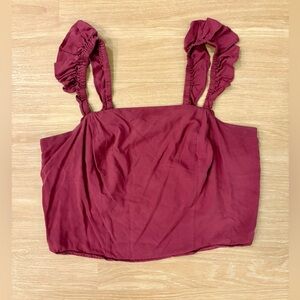Torrid Size 2 (2X 18/20) Burgundy Maroon Smocked Crop Top Ruffle Sleeve Tank Top
